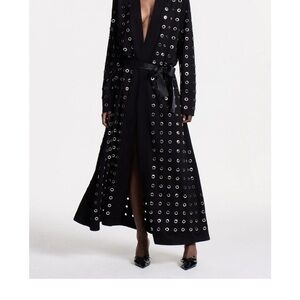 Black Grommet-Detail Long Coat Dress